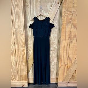 MORGAN & CO. Black Sweetheart Off-the-Shoulder Slit Maxi Sheath Dress